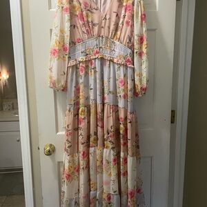 Floral Tiered Maxi Dress in Blush and Cream